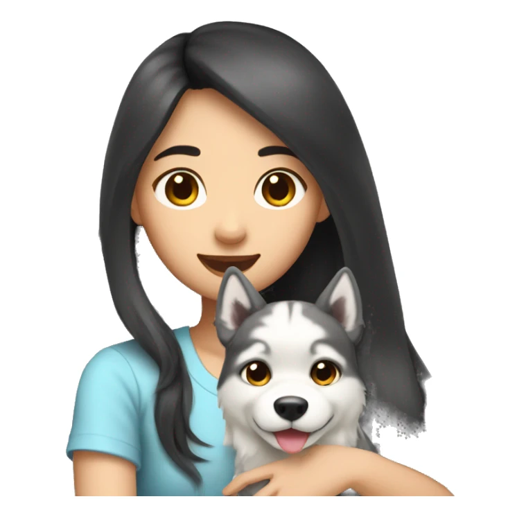 Long hair Asian Girl petting husky dog sticker