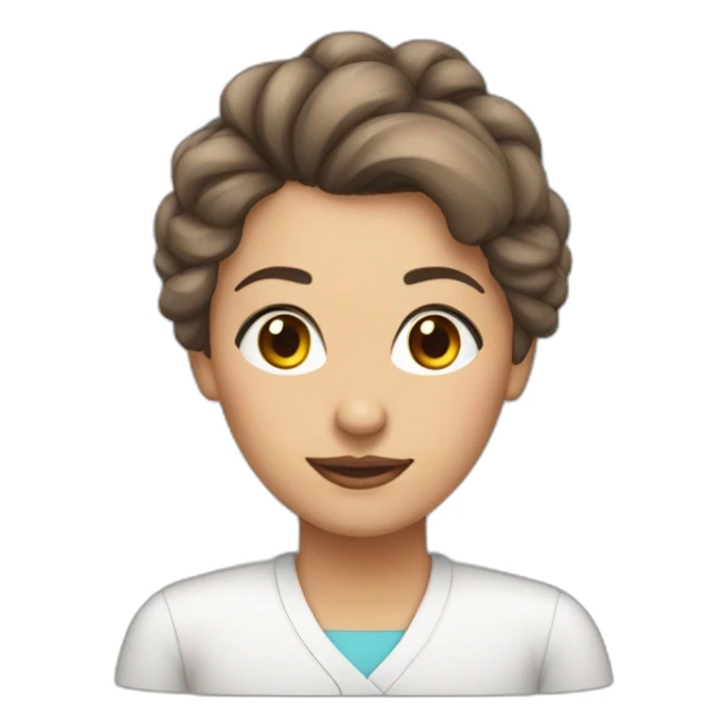 Woman, hair tied up, brown eyes, technology teacher sticker