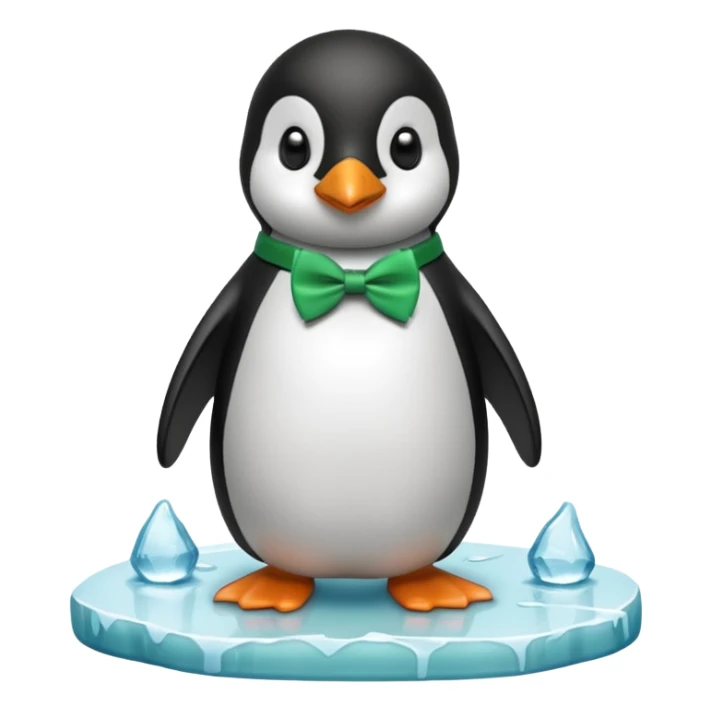 penguin, green bow tie, standing on small ice melting block sticker