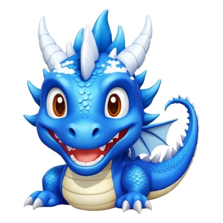 blue dragon with white petals and snow on features smiling sticker