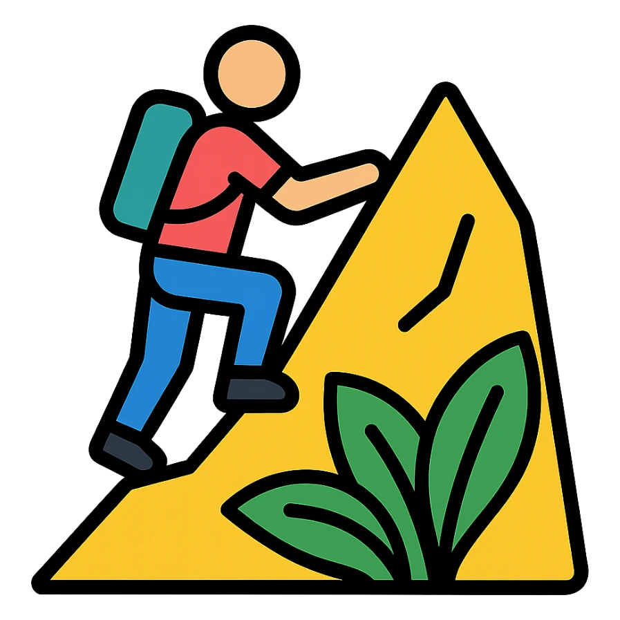 a person climbing a mountain with jungle foliage sticker