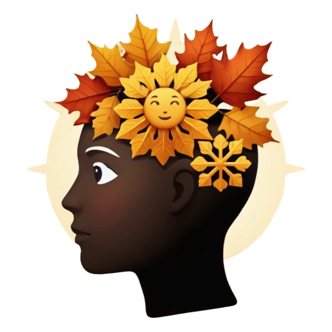 silhouette of a head with seasonal icons (leaf, snowflake, sun, flower) sticker