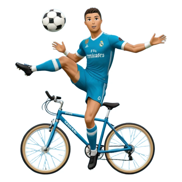 Ronaldo doing a bicycle kick with football in mid air While wearing a Retro blue Real madrid kit and yes i want it to be exactly the same as he Scored it in 2018 vs Juventus  sticker