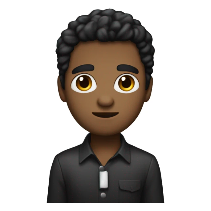 Create a emoji with a black guy, with a short black power hair, litle bit chubby, he works like a telemarketing attendant end he uses a badges with his name witch is Gustavo  sticker