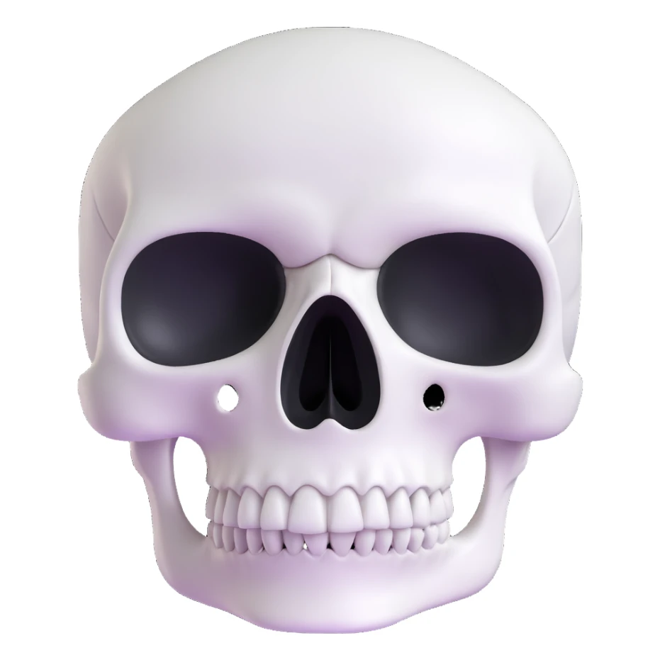white skull, clean and smooth, detailed features like eye sockets, nasal cavity, and teeth sticker