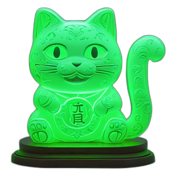 maneki neko 3d in the form of green neon sign sticker
