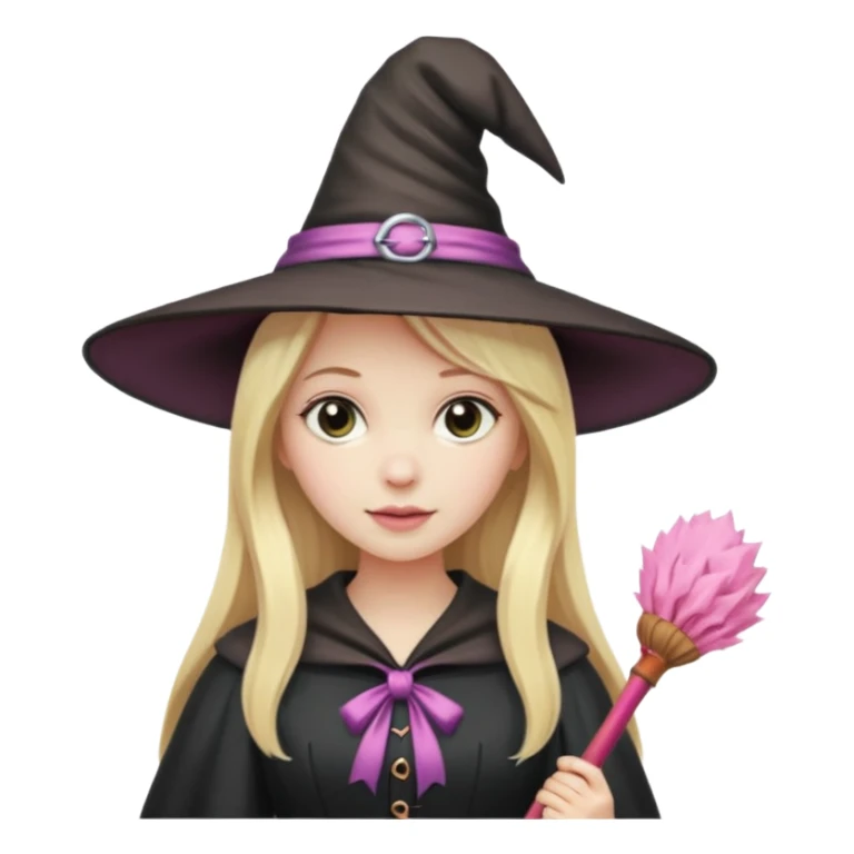 Blonde long hair lady witch with soft pink broom sticker