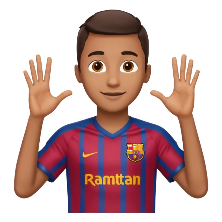Lamine Yamal making a heart gesture with his hands, 2025 Barcelona kit, iOS style emoji, HD, precise, cheerful expression sticker