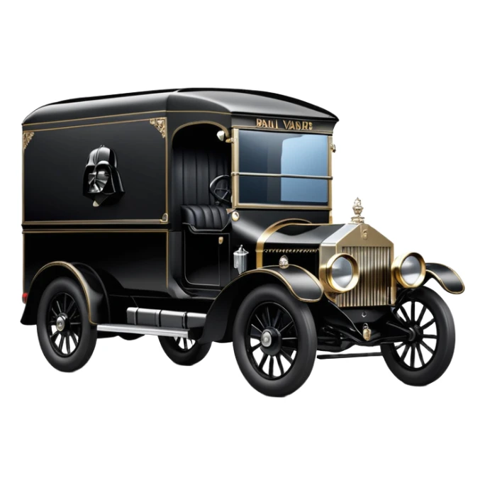 Ornate but stealth 1912 Darth Vader Rolls Royce Grumman mail truck sticker
