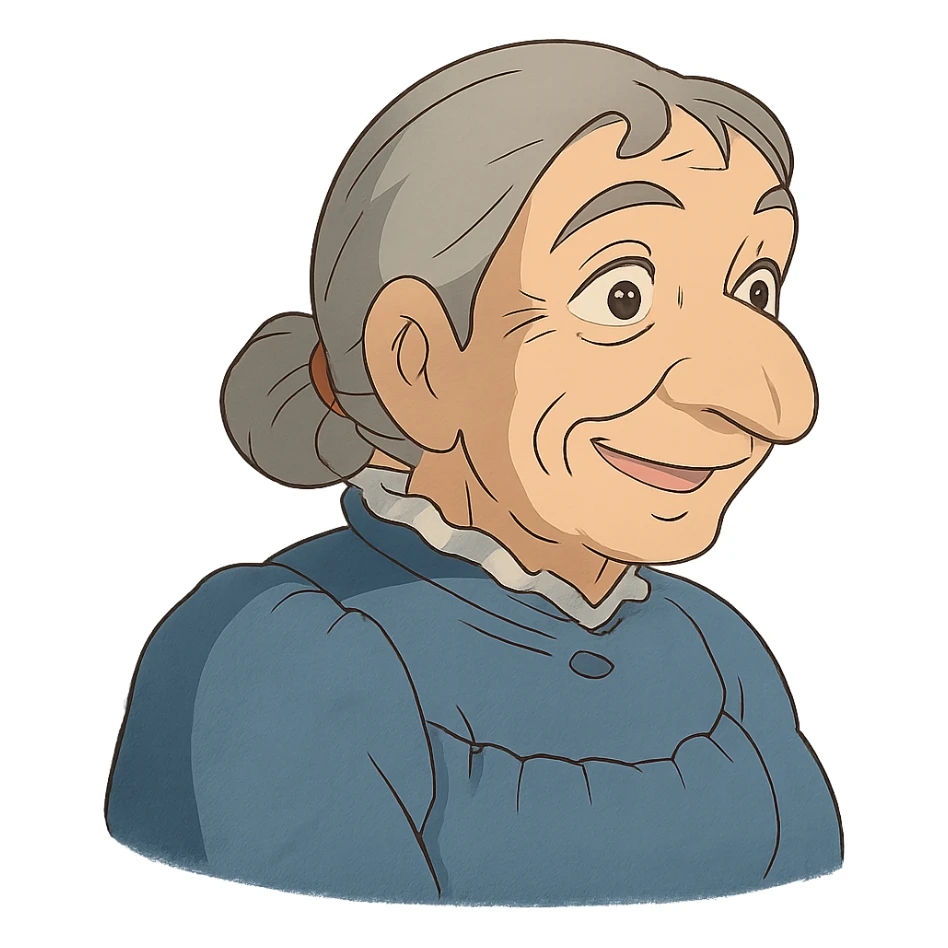 older woman with a big nose, smiling sticker
