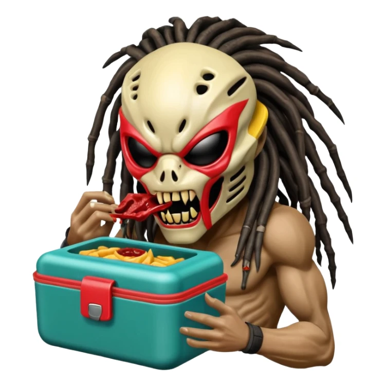 The predator with mask eating from a lunchbox sticker