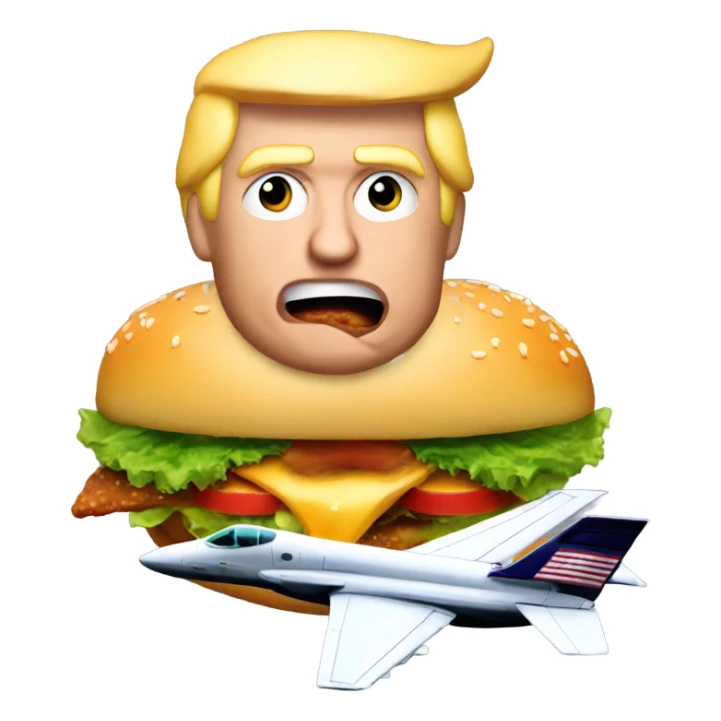 Donald trump eating a burger on a jet fighter  sticker