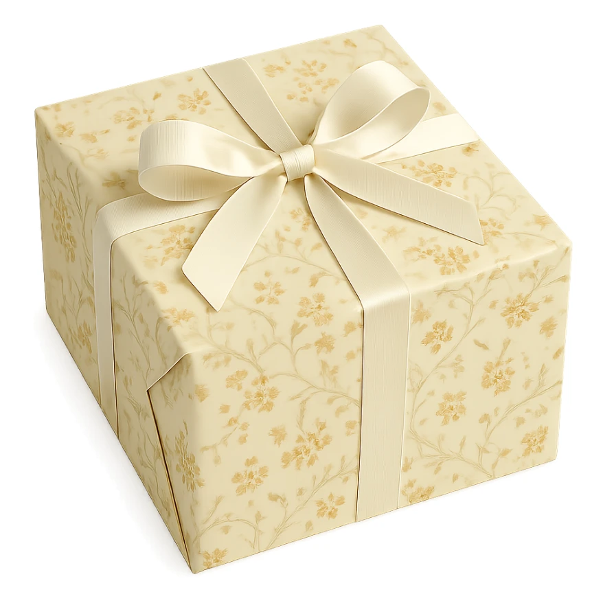 Elegant Rococo pale white yellow ditsy floral gift box  , remove background sticker