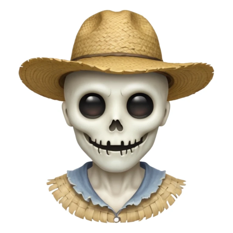 ghost farmer portrait, head and shoulders only, straw hat, spooky pale face, cracked skin, haunted vibe, 3D cartoon, mobile game icon style, clean background, no text, no watermark
 
 sticker