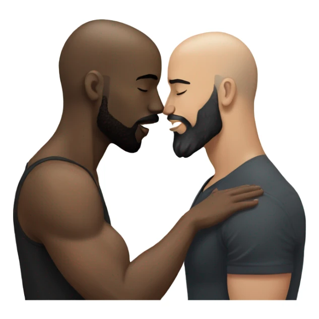 White brunette kissing muscular black bald man with beard sticker