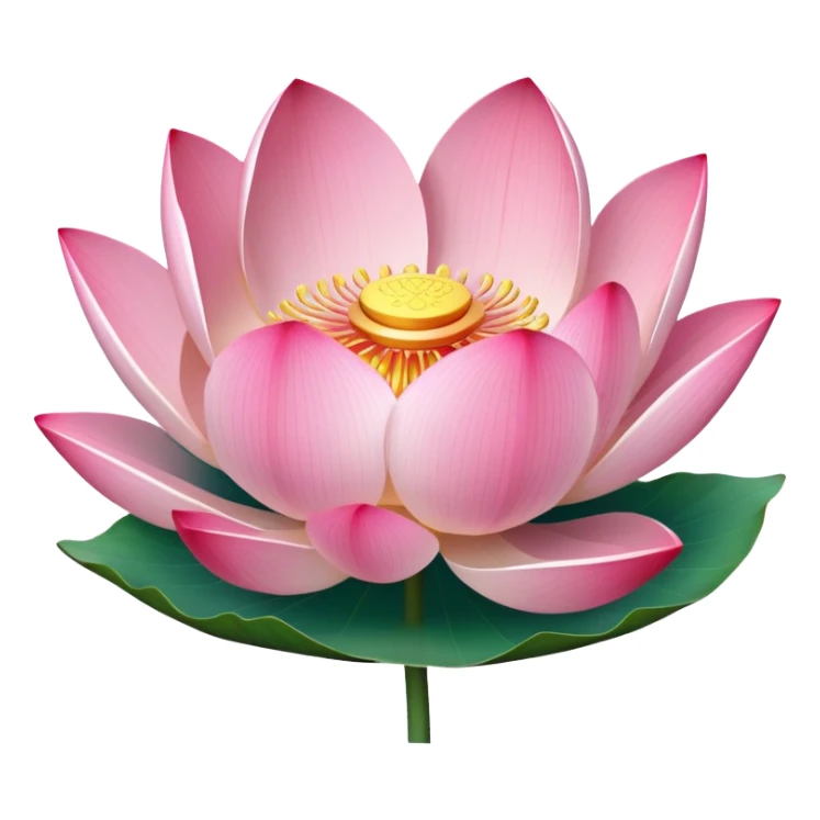 Accurate lotus flower with pink petals and botanically correct lotus leaf - round with distinctive notch, raised edges and radial veins sticker