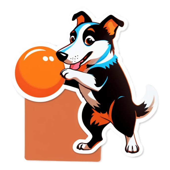 Dog with a orange ball sticker