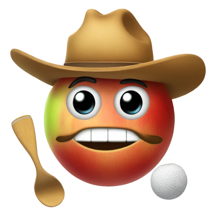 apple emoji with cowboy hat and mustache playing tennis sticker