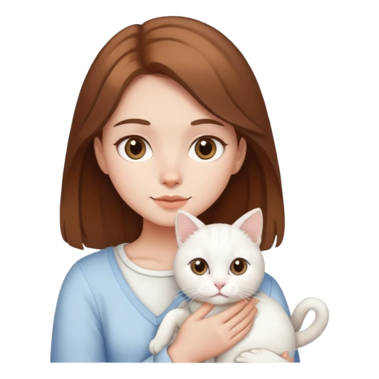 Brown-haired girl holding a white cat sticker