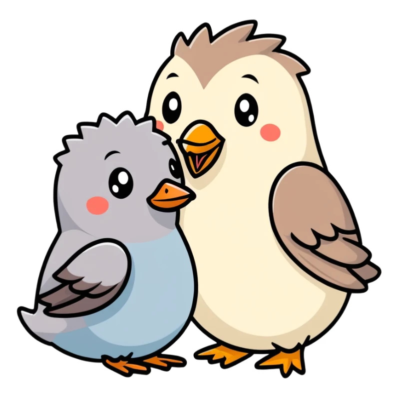 a pigeon and a hedgehog hugging, cartoonish sticker style sticker