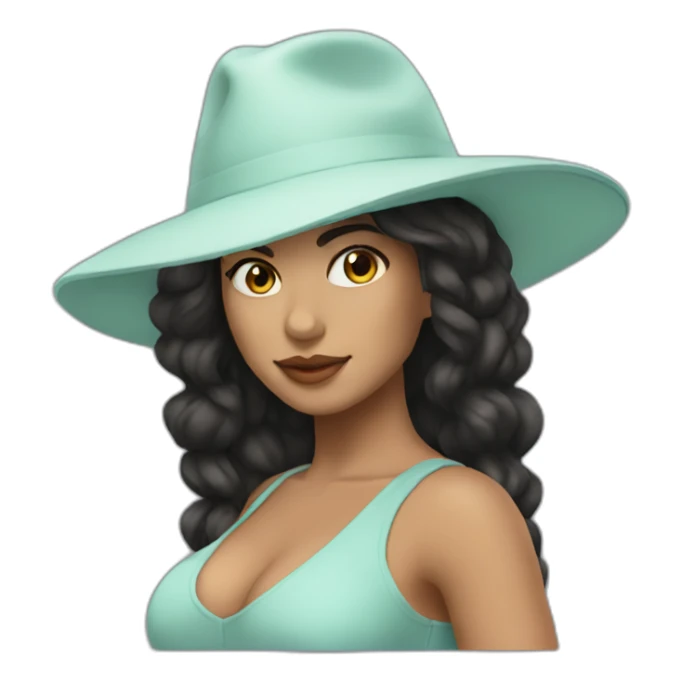 Latina with sea foam colored flat brim hat and dark hair sticker