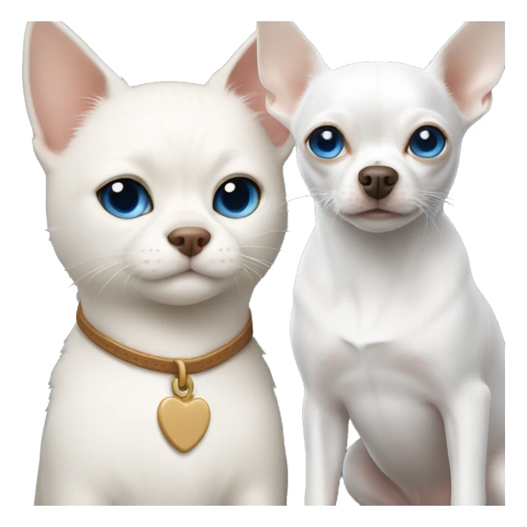 white cat blue eyes standing next to tan chihuahua  sticker