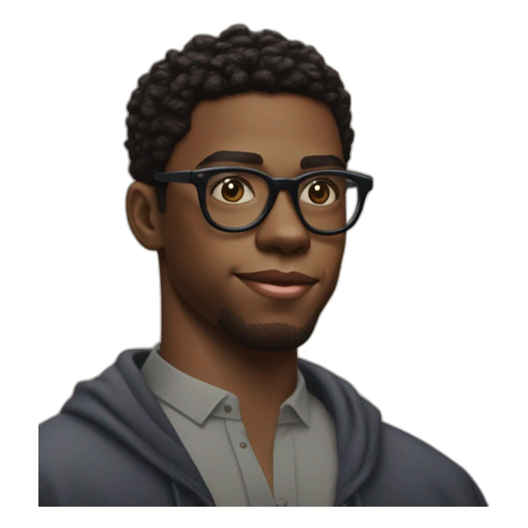 Young light skin chardwick boseman with in round glasses and a noticeable goatte sticker