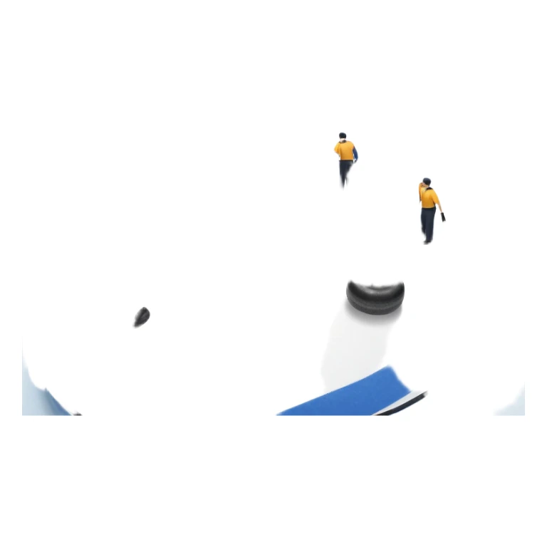 An icon showing a curling match on an indoor ice stadium, with a polished curling stone gliding toward the target and players sweeping. Spectators watch from stands, and flags hang above the rink. Transparent background highlights strategy and focus in the sport of curling. sticker