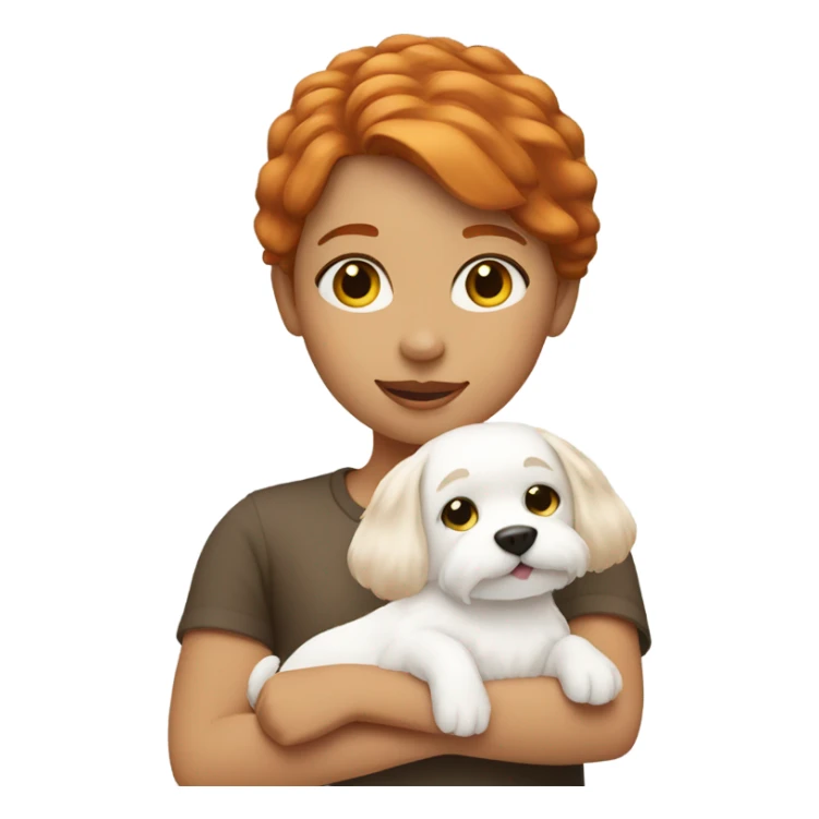 ginger hair girl holding a white fluffy dog sticker