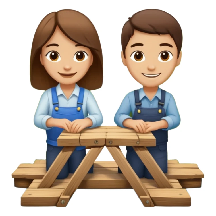 Two people working together on a small bridge, metaphor for building trust sticker