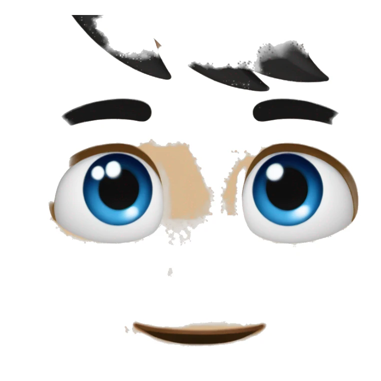 Black hair, black eyebrow, blue eyes, happy face sticker