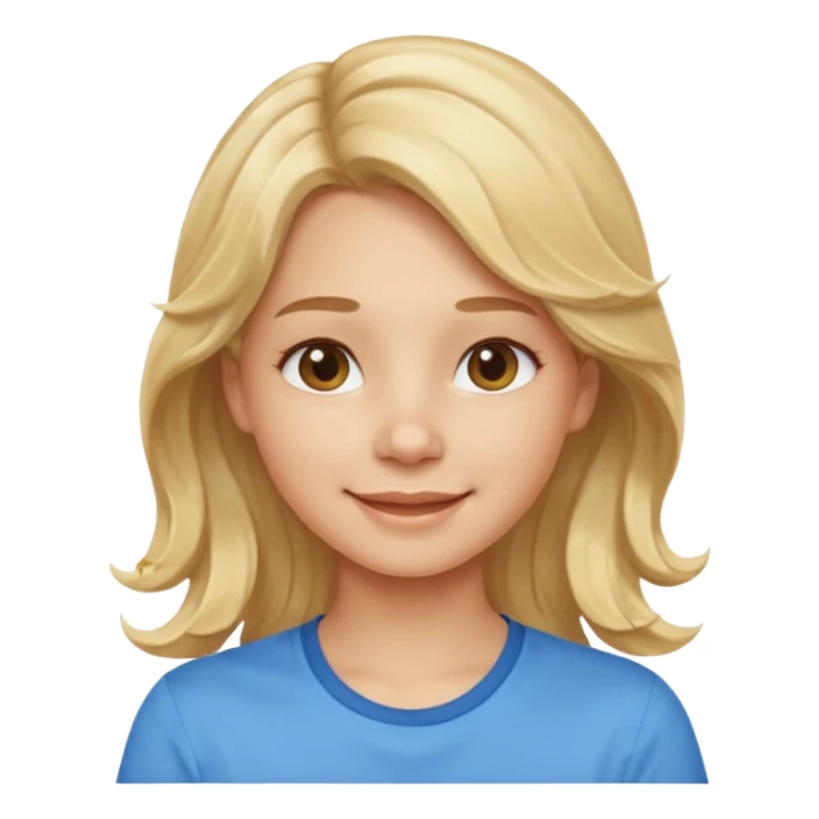 Happy blond girl with light weavy hair with a blue shirt but we can see only her face and neck and the top of the t shirt, no whole body sticker