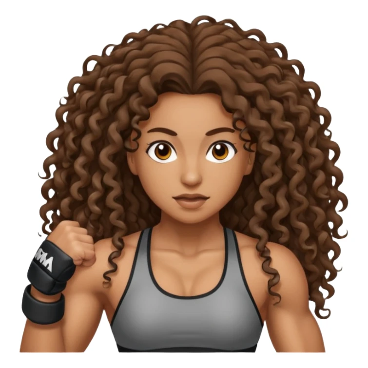 brown woman with long curly hair making MMA sticker