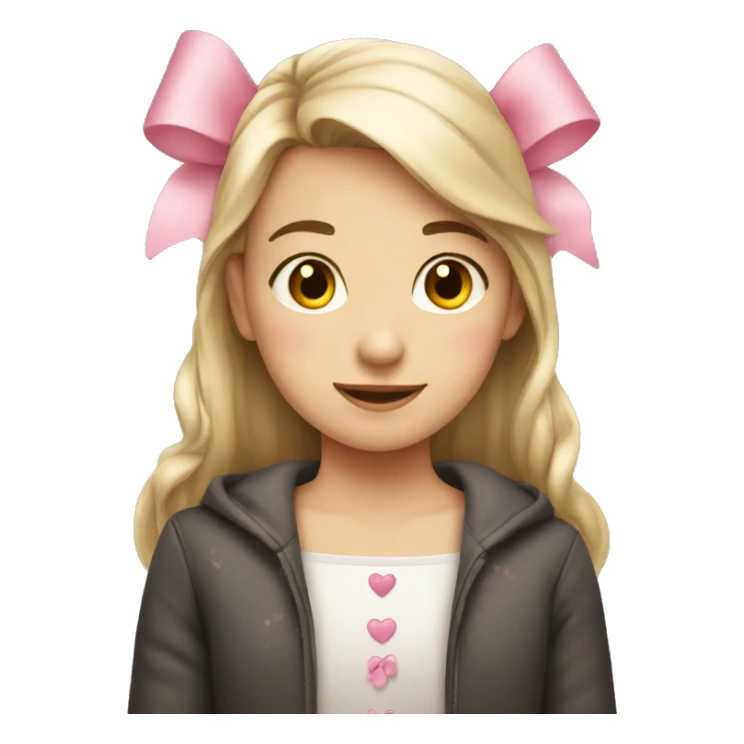 Girl wearing bow with small pinky hearts sticker
