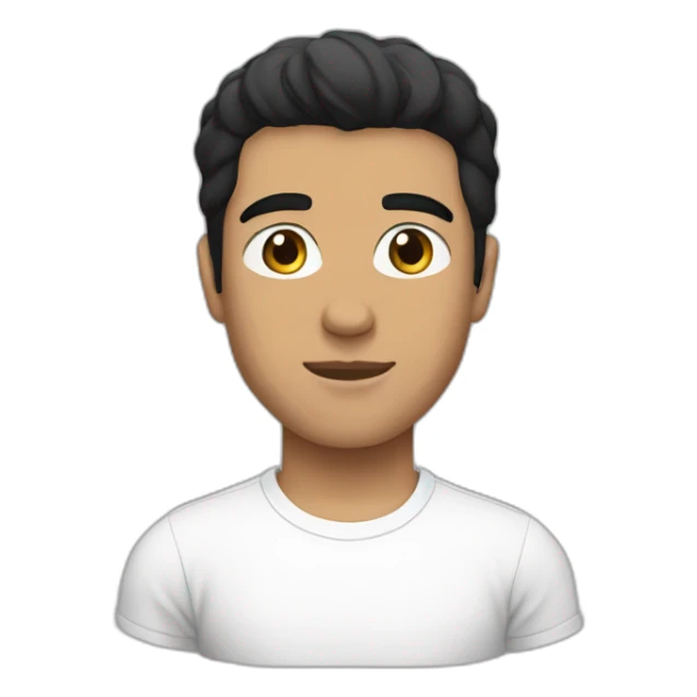 A person with black hair wearing a white T-shirt with Abdullah written on it sticker