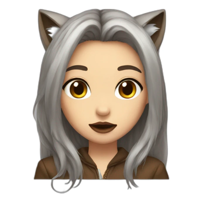  girl brown long hair lipstick wolf ears  sticker