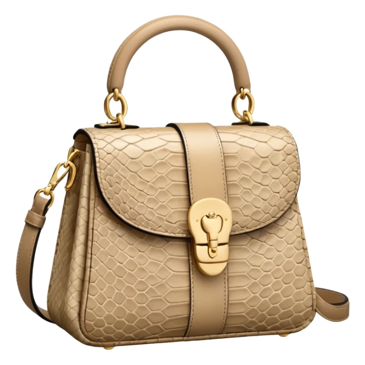 Hyperrealistic, mirco-detailed,   JACQUEMUS
Beige 'The Bambino' Bag, Snake-embossed goatskin shoulder bag. Isolated, rendering,  sticker