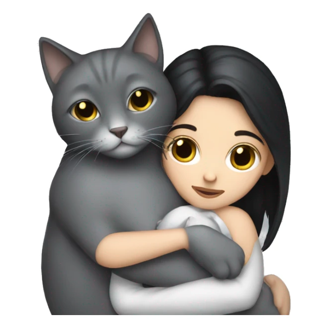 White Girl dark hair cuddling with grey cat sticker