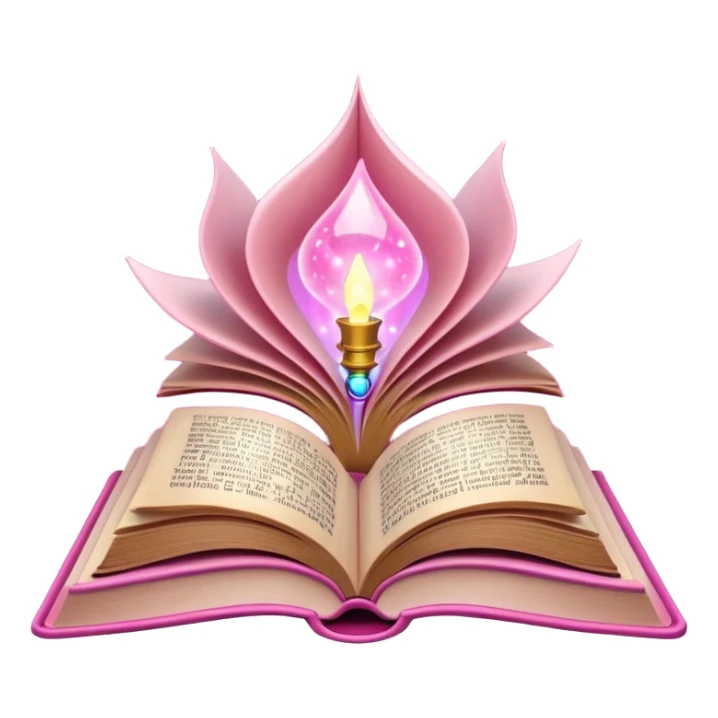 An open pink book with magical lights emerging from its pages sticker