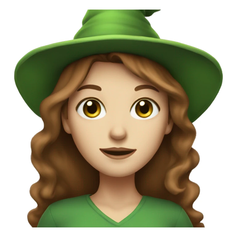 WHITE woman WITH BROWN HAIR, GREEN EYE AND green witch HAT  sticker