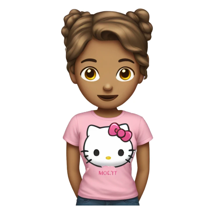 Short brown hair girl wearing hellokitty tshirt sticker