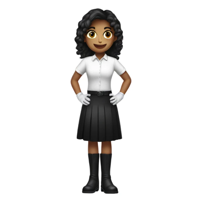 girl in white shirt with gloves, black skirt, boots sticker