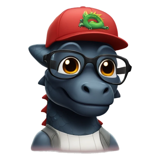 Cute black dragon in square glasses and baseball cap sticker