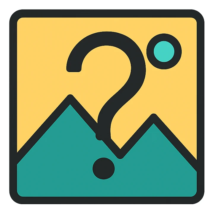 minimal icon style image placeholder emoji, black color, large question mark overlay sticker