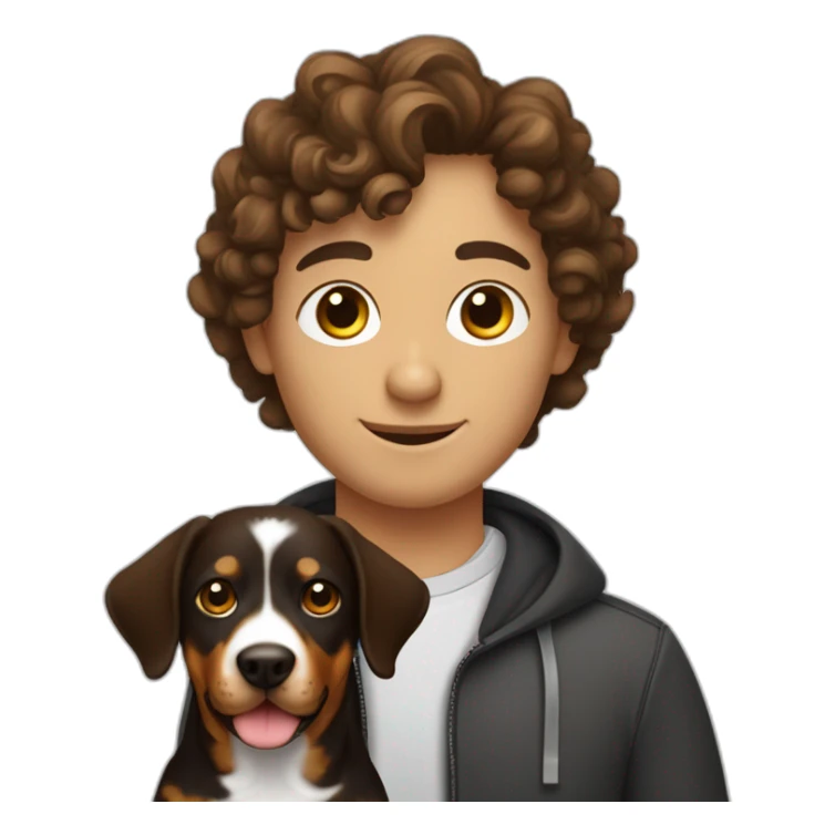 Russian programmer with curly brown hair with dog Entlebucher zennenhund sticker