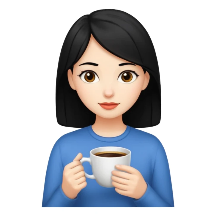 Black hair girl with cup coffee  sticker