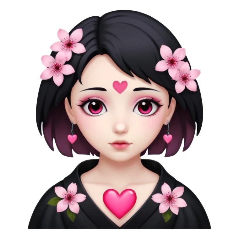 goth sakura heart, black heart with pink cherry blossom petals, cute and dramatic sticker
