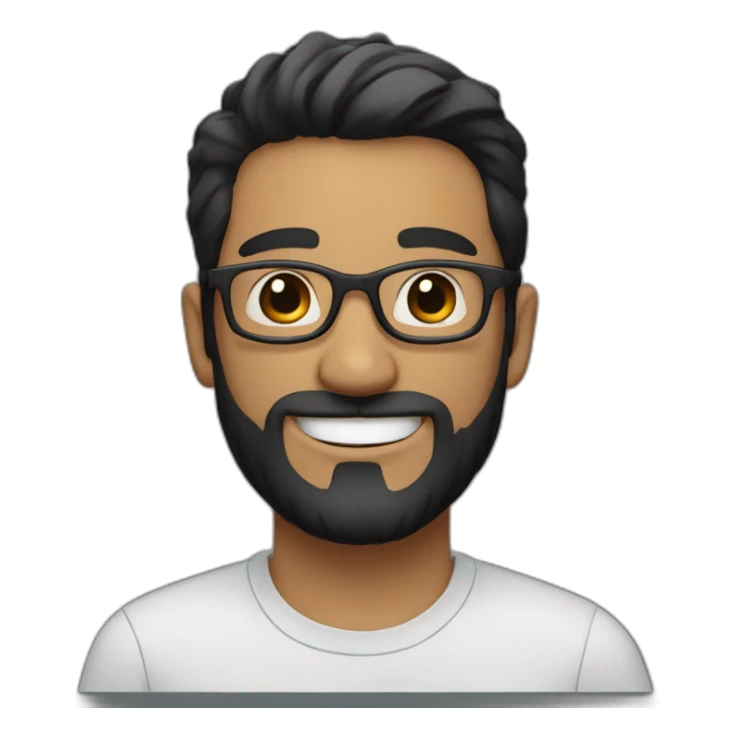Smiling man with short black hair and glasses and beard sticker