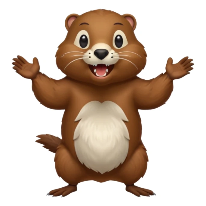  A crazy beaver is standing on its hind legs with its front paws stretched out in front of it. It has a brown fur coat with white fur around its eyes and nose. mouth is open, revealing sharp teeth. More craziness sticker