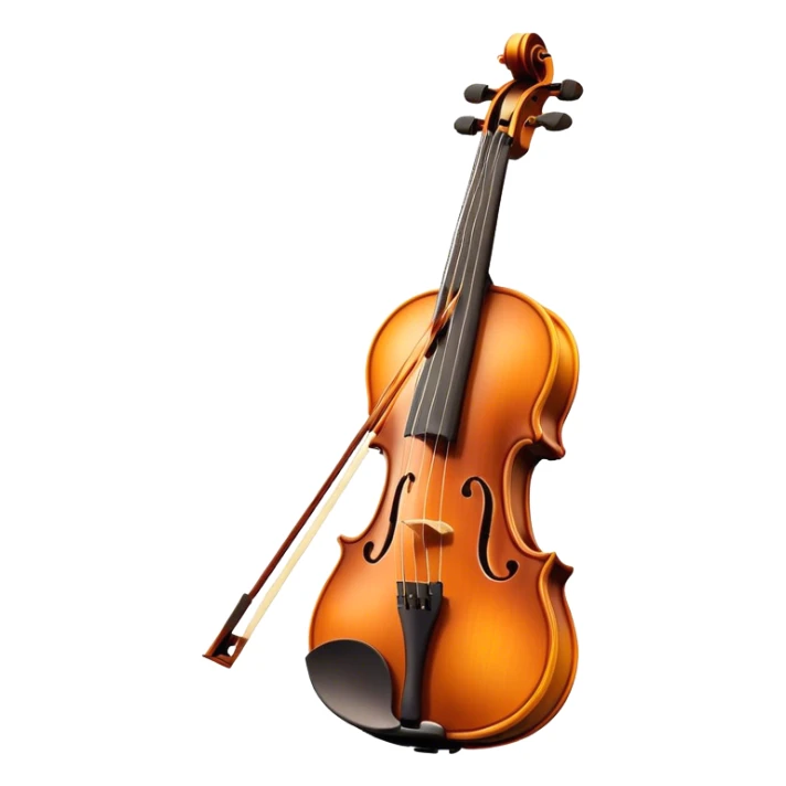 Cinematic Realistic Violin, rich polished wood with delicate curves, taut strings reflecting warm golden light, fine dust particles catching the glow, intricate f-holes adding elegance, glowing with an air of timeless beauty and musical soul. sticker